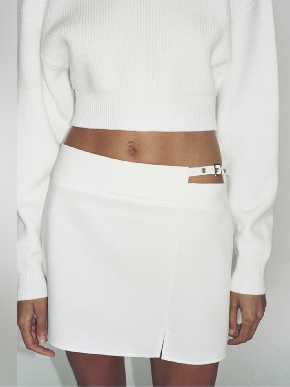 Zara White Mini Skirt with Buckle Detail